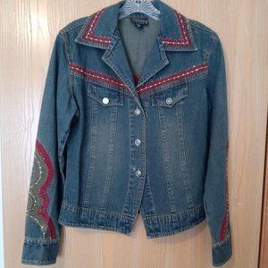 Embroidered Denim Jacket Coat Small